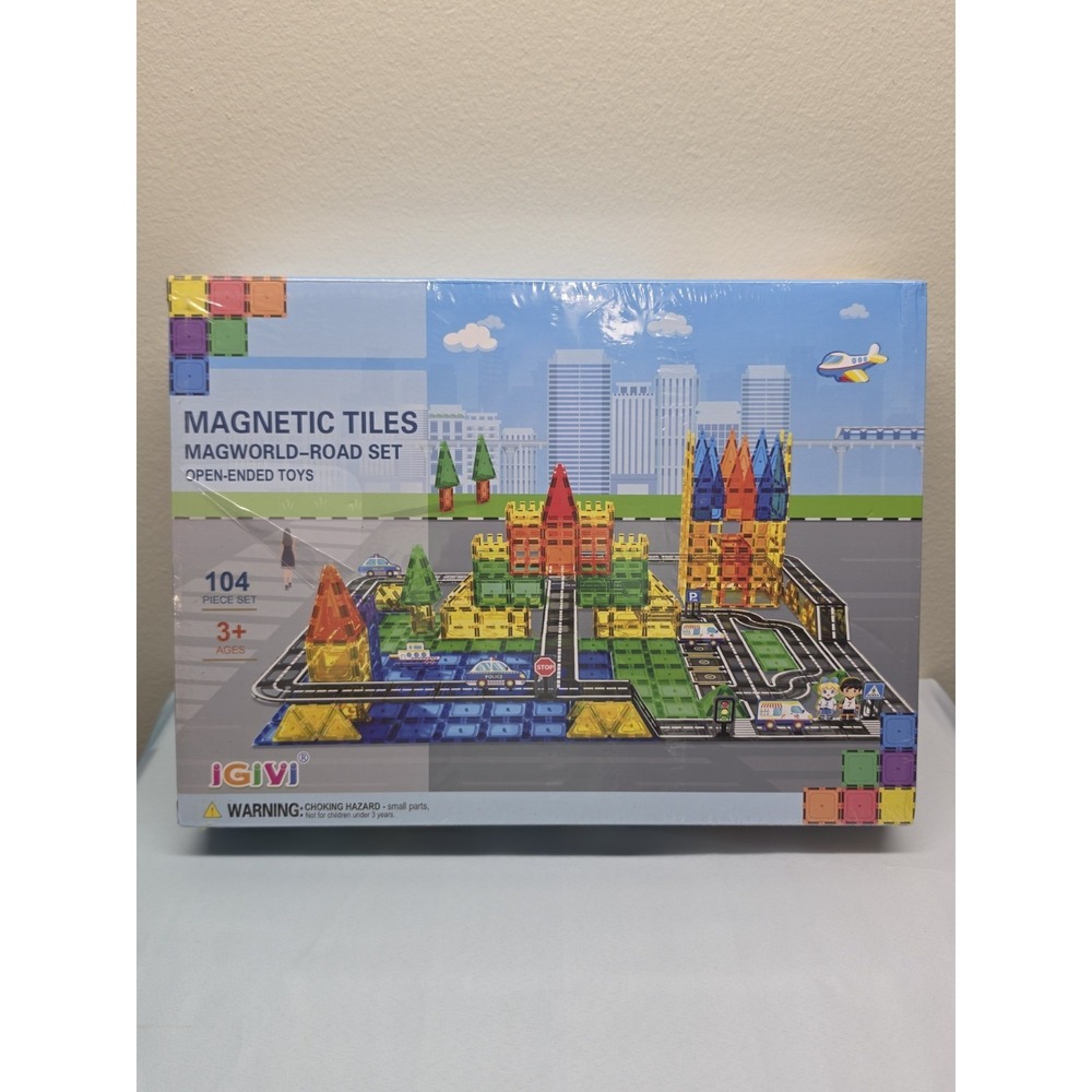 104 PCS Magnetic Tiles Road Set, STEM Construction Toys for Ages 3+ RB4 - Picture 2 of 5